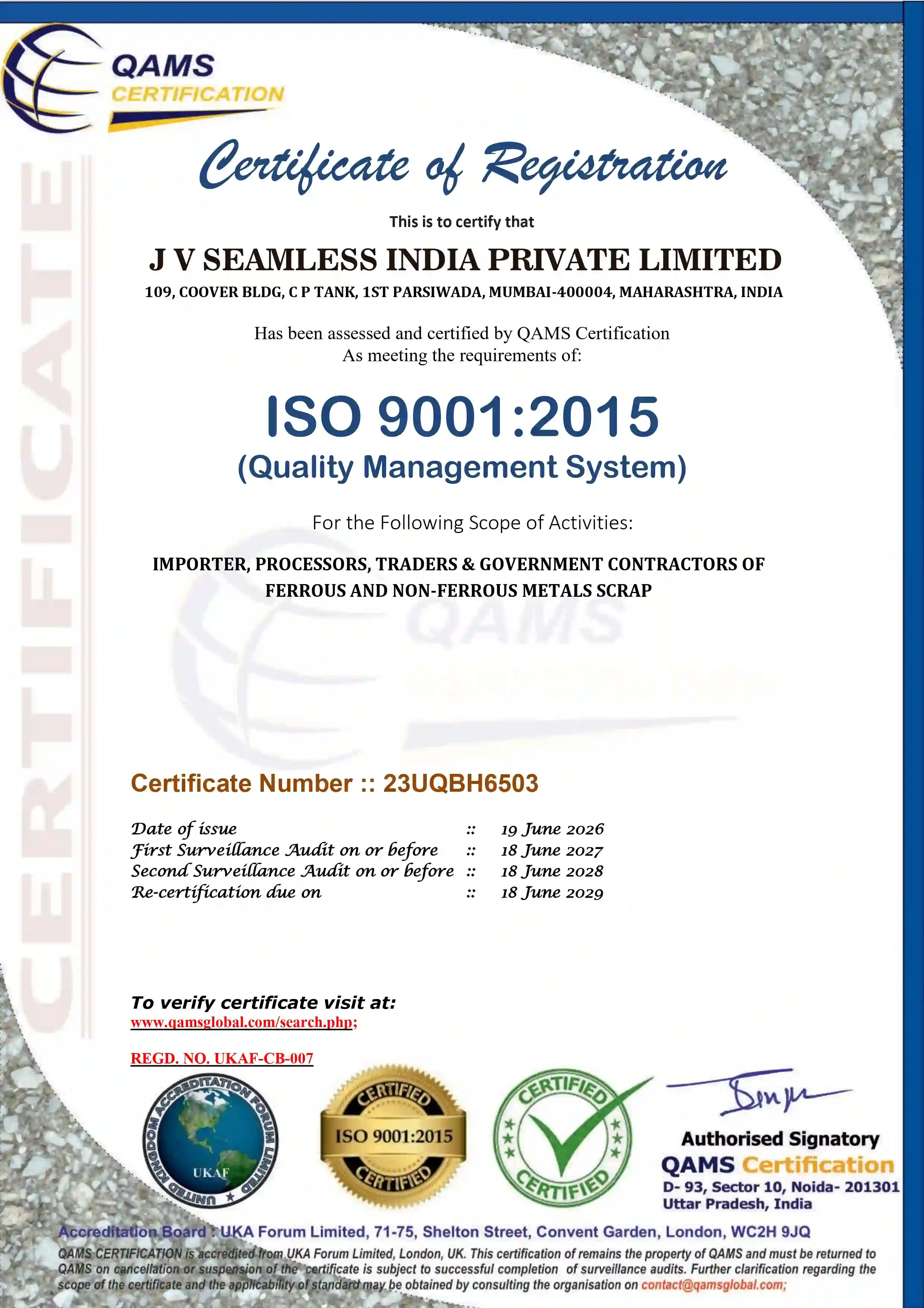 ISO 9001:2015 Certificate